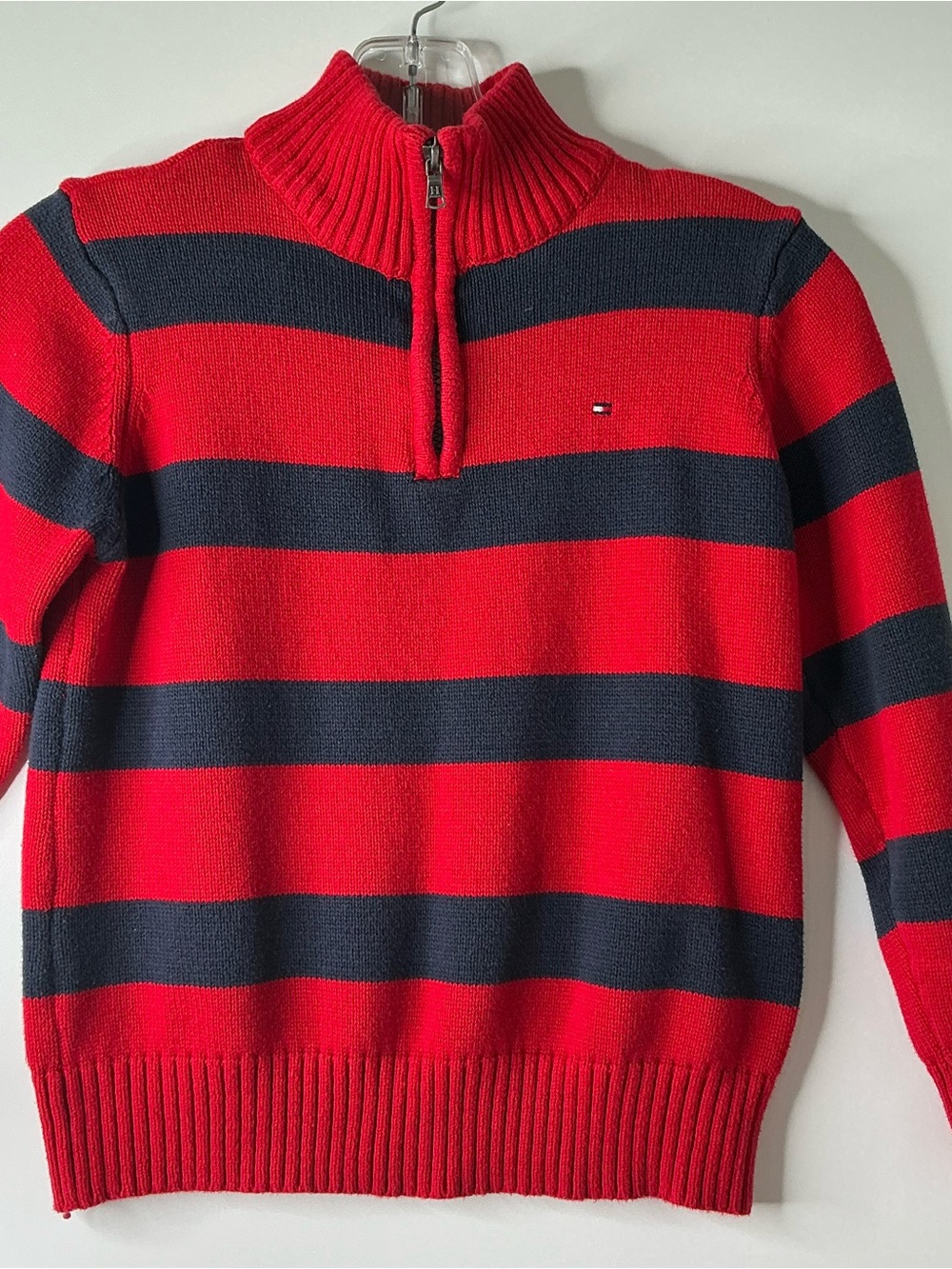 TOMMY HILFIGER  Jumper Kids Pullover Half Zip Neck Knitted Striped Size S/P 8/10